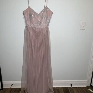 HAYLEY PAIGE Occasions Lace & Chiffon A-Line Bridesmaid, Prom Dress SZ 16 Blush